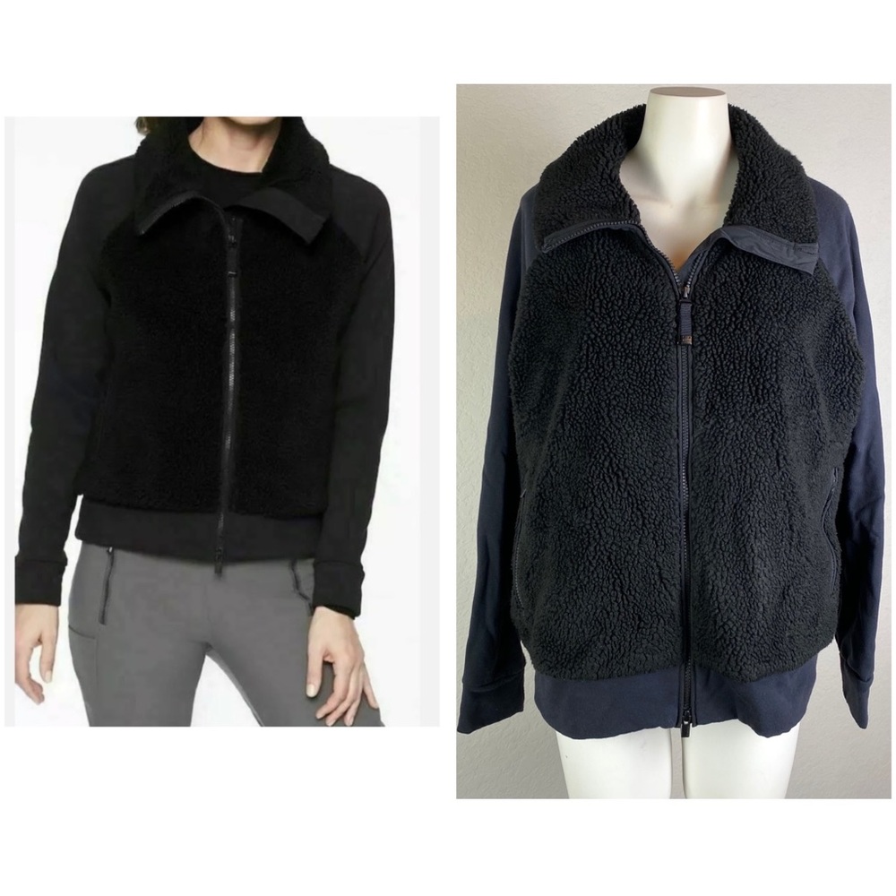 Athleta Range Sherpa Black Zip Jacket Large